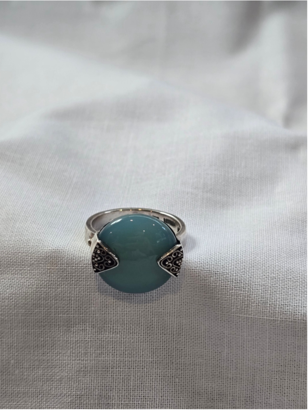 Vintage BA Suarti Bali 925 Sterling Silver Blue Chalcedony Statement Ring S-10